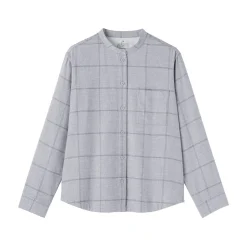 Online Muji Camisa de franela de doble cepillado con cuello alto para mujer