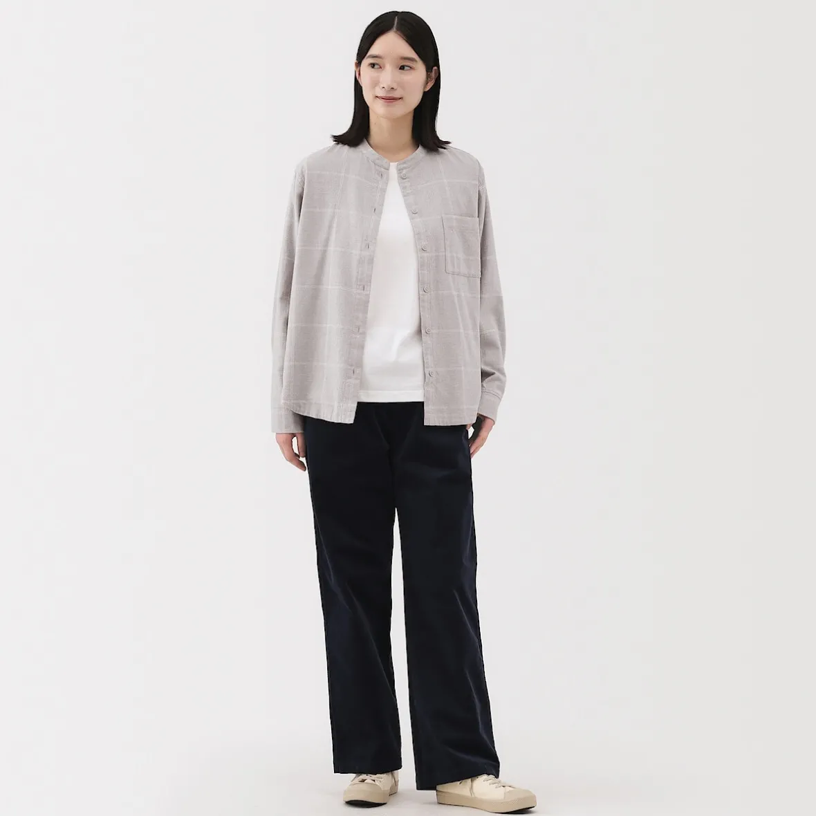 Online Muji Camisa de franela de doble cepillado con cuello alto para mujer