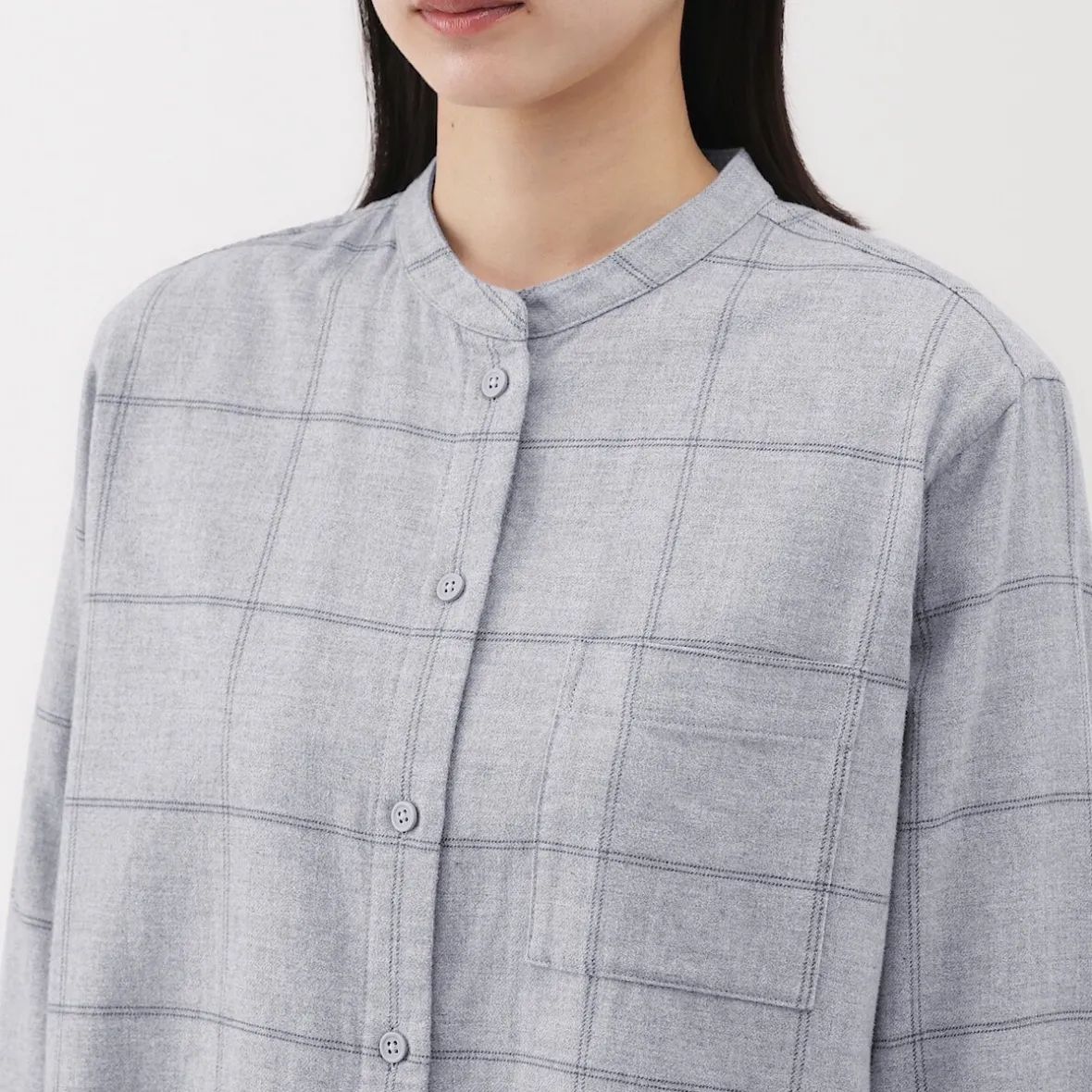 Online Muji Camisa de franela de doble cepillado con cuello alto para mujer