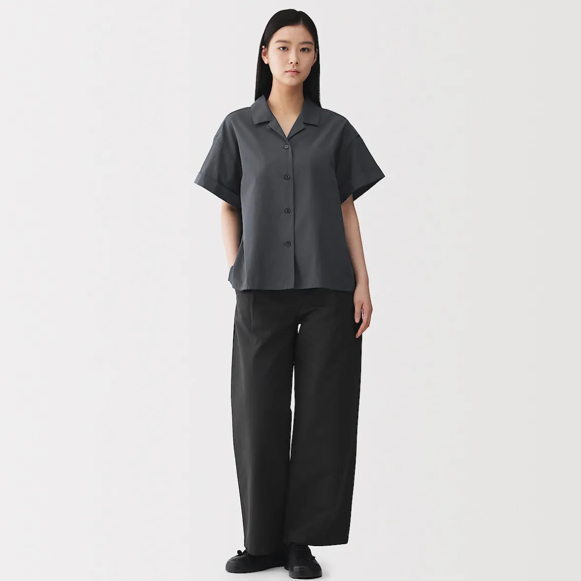 Hot Muji Camisa de manga corta de popelín de algodón orgánico para mujer