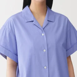 Hot Muji Camisa de manga corta de popelín de algodón orgánico para mujer