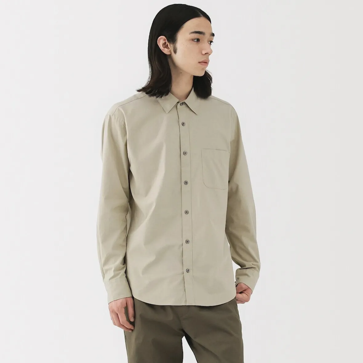 Outlet Muji Camisa de manga larga de algodón ancho lavado para hombre