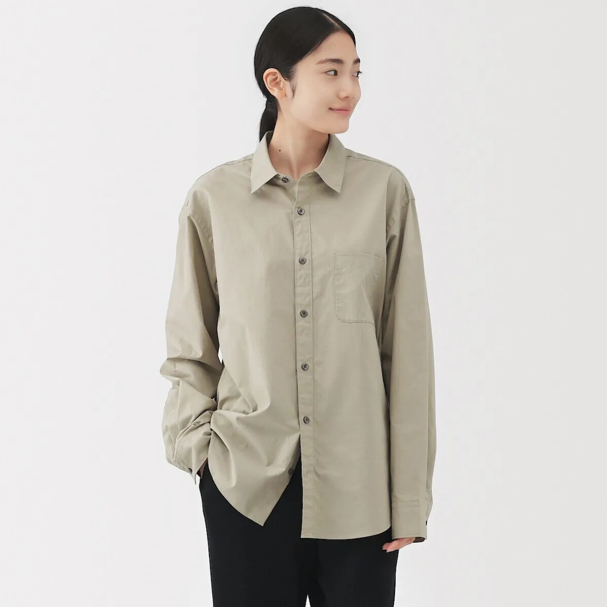 Outlet Muji Camisa de manga larga de algodón ancho lavado para hombre