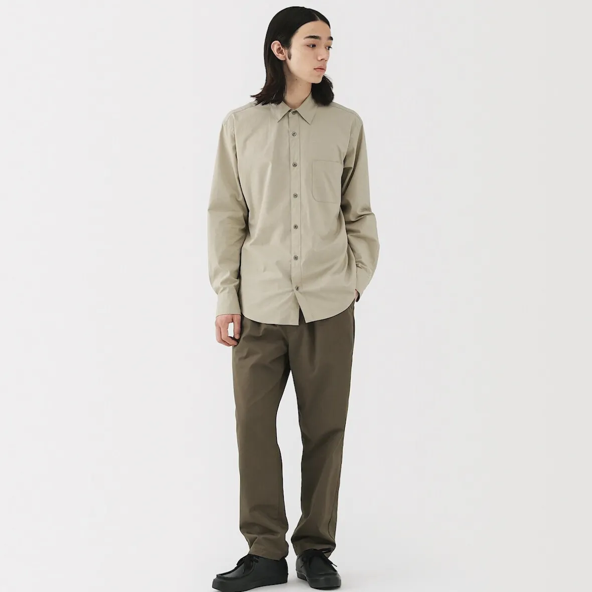 Outlet Muji Camisa de manga larga de algodón ancho lavado para hombre