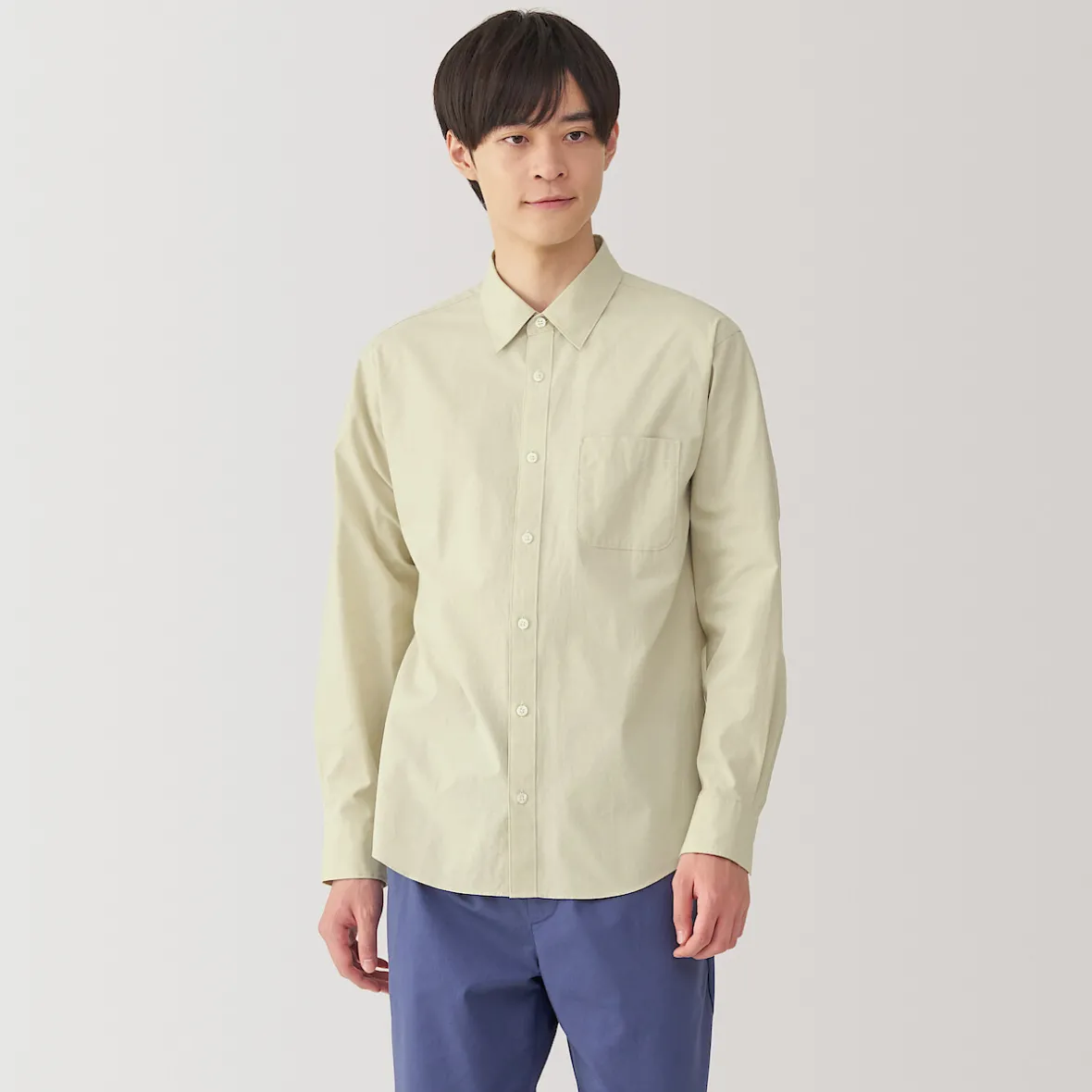 Outlet Muji Camisa de manga larga de algodón ancho lavado para hombre