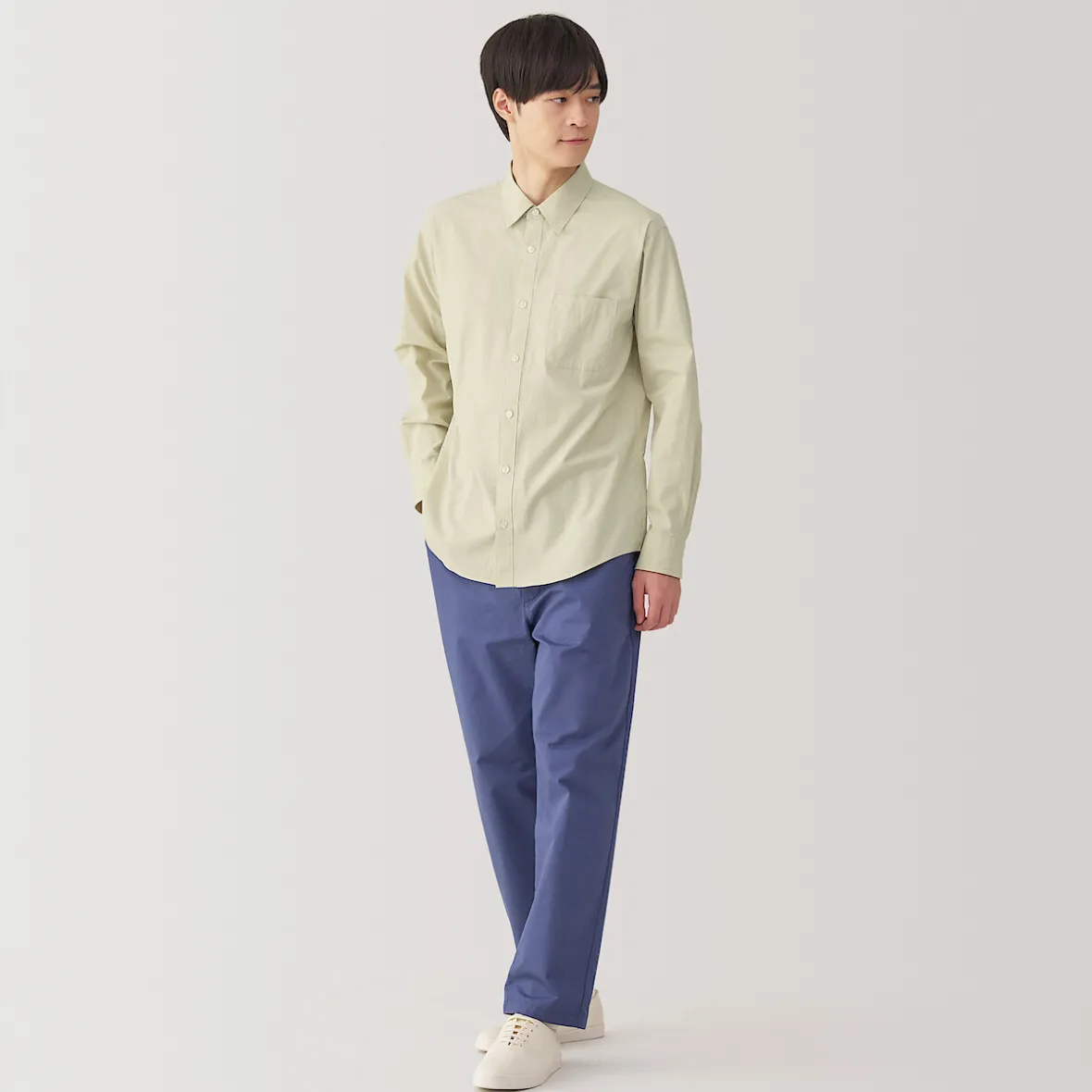 Outlet Muji Camisa de manga larga de algodón ancho lavado para hombre