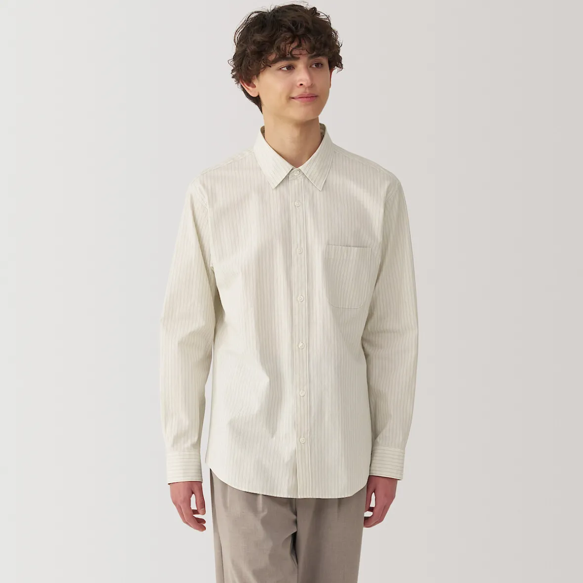 Outlet Muji Camisa de manga larga de algodón ancho lavado para hombre