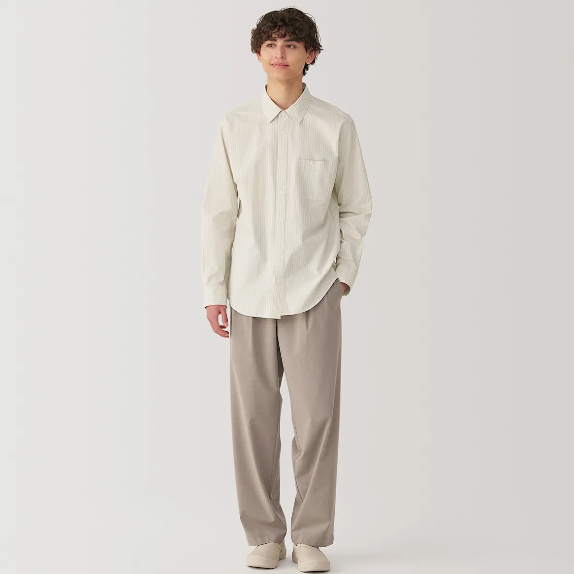 Outlet Muji Camisa de manga larga de algodón ancho lavado para hombre