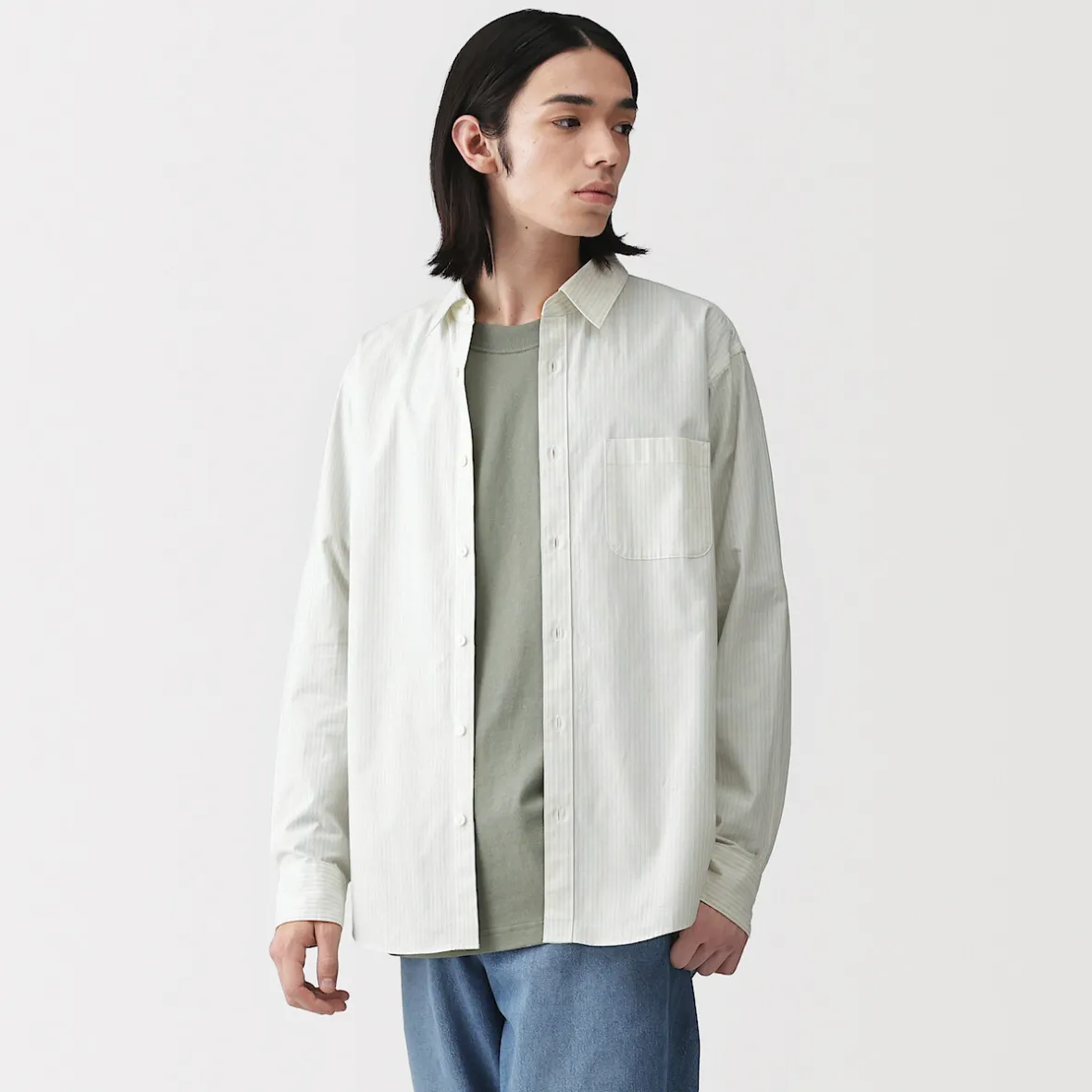 Sale Muji Camisa de manga larga de algodón ancho lavado para hombre