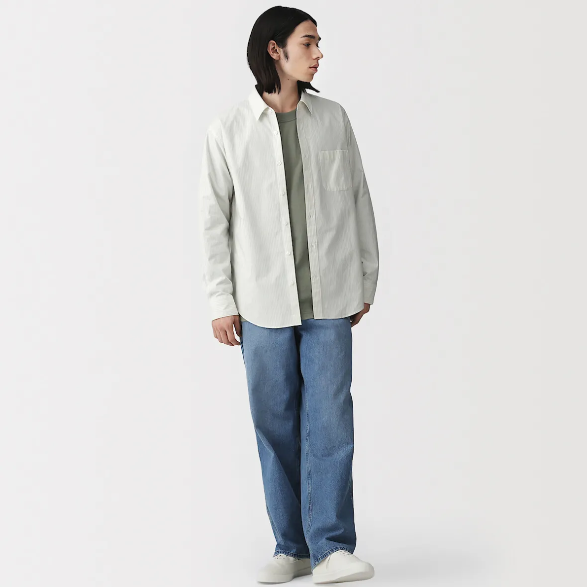 Sale Muji Camisa de manga larga de algodón ancho lavado para hombre