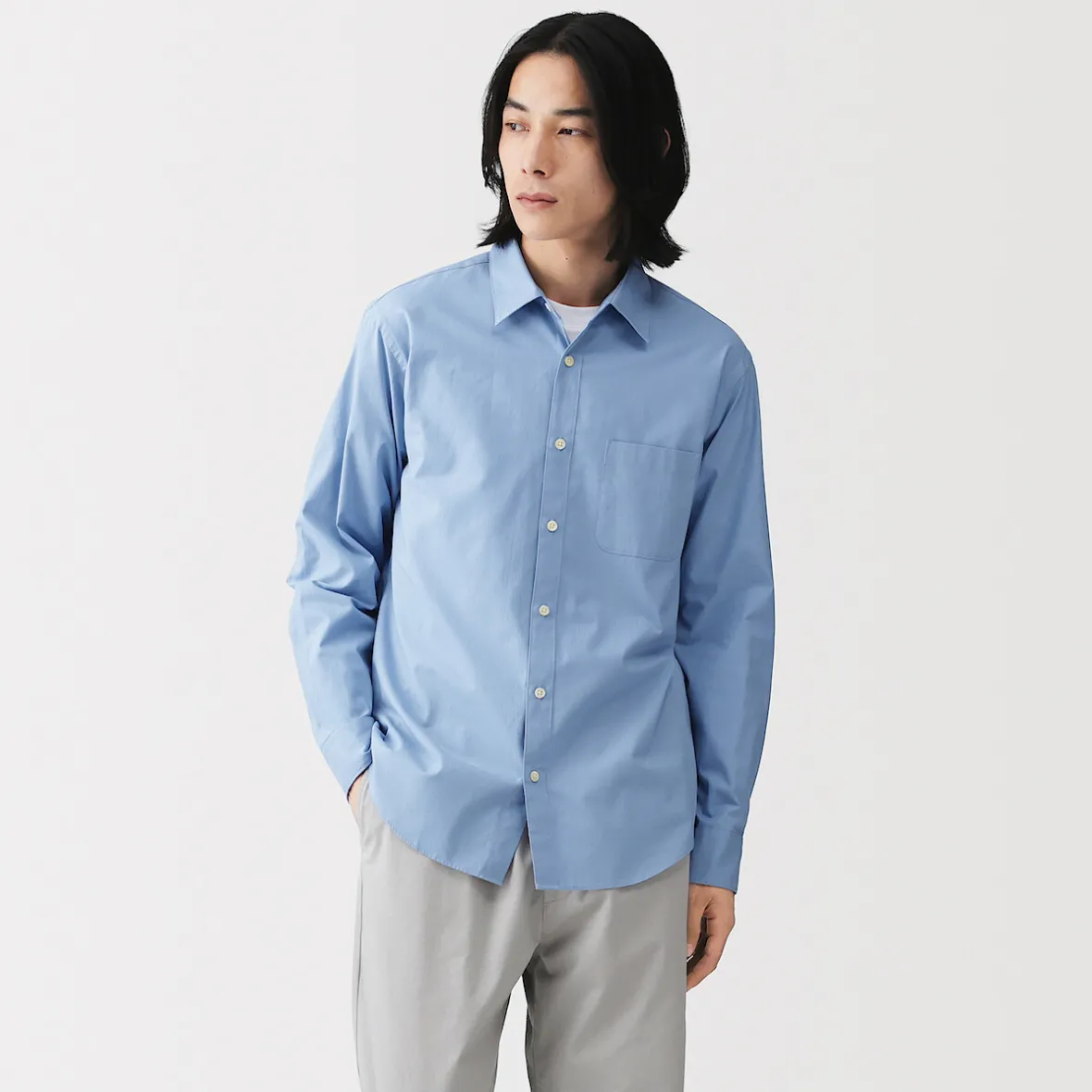 Sale Muji Camisa de manga larga de algodón ancho lavado para hombre