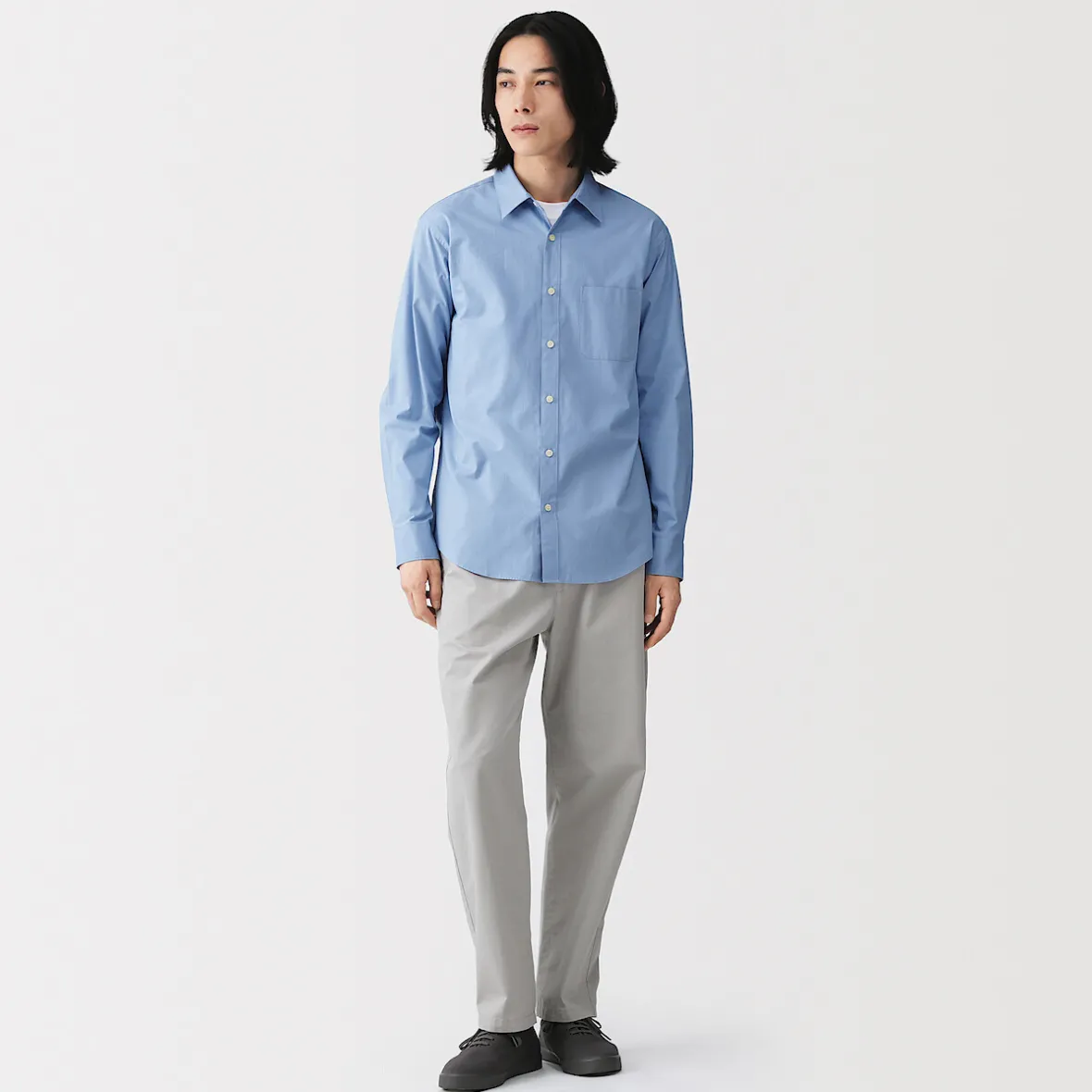 Sale Muji Camisa de manga larga de algodón ancho lavado para hombre