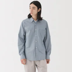 Sale Muji Camisa de manga larga de algodón ancho lavado para hombre