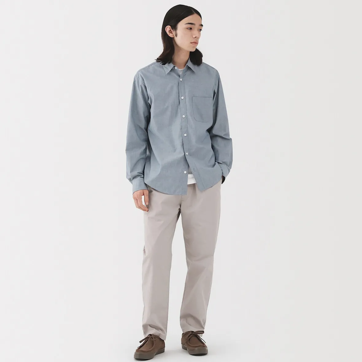 Sale Muji Camisa de manga larga de algodón ancho lavado para hombre