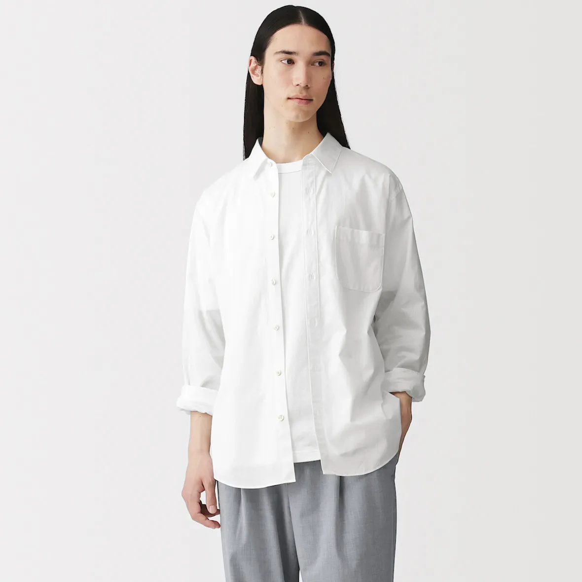 Sale Muji Camisa de manga larga de algodón ancho lavado para hombre