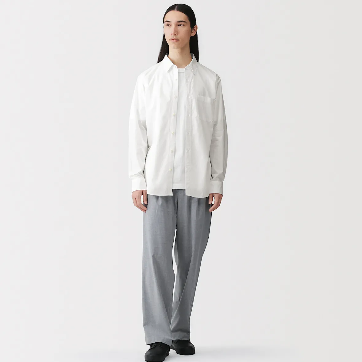 Sale Muji Camisa de manga larga de algodón ancho lavado para hombre