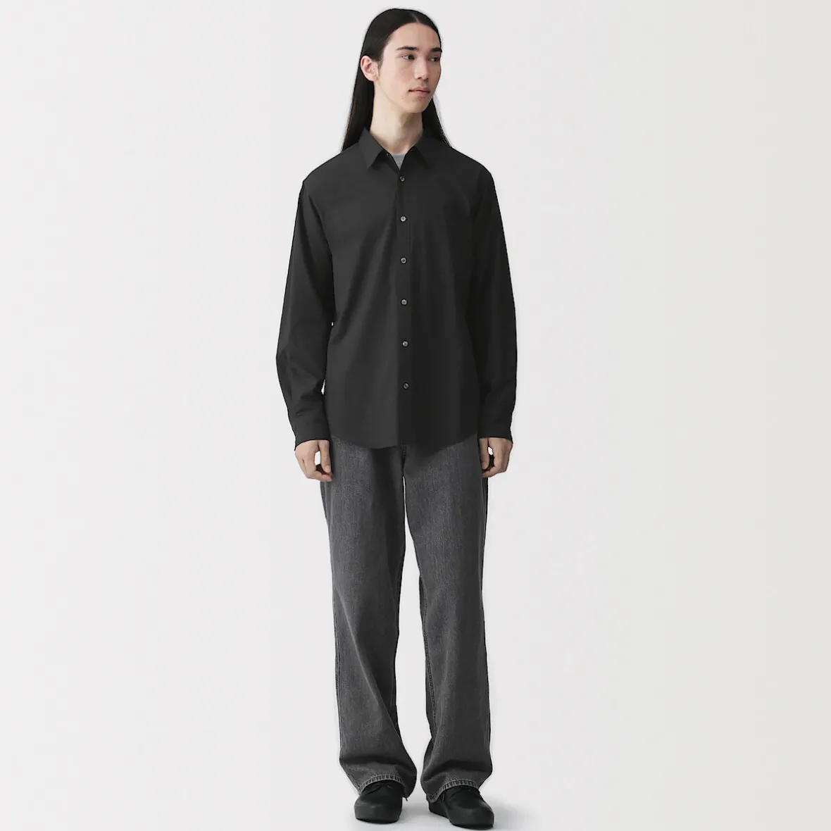 Sale Muji Camisa de manga larga de algodón ancho lavado para hombre