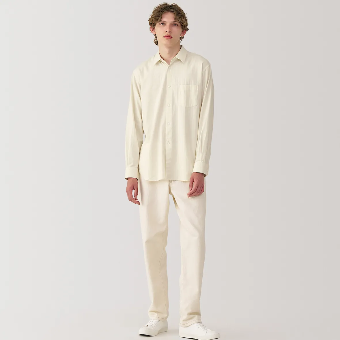 New Muji Camisa de sarga de algodón cepillado para hombre