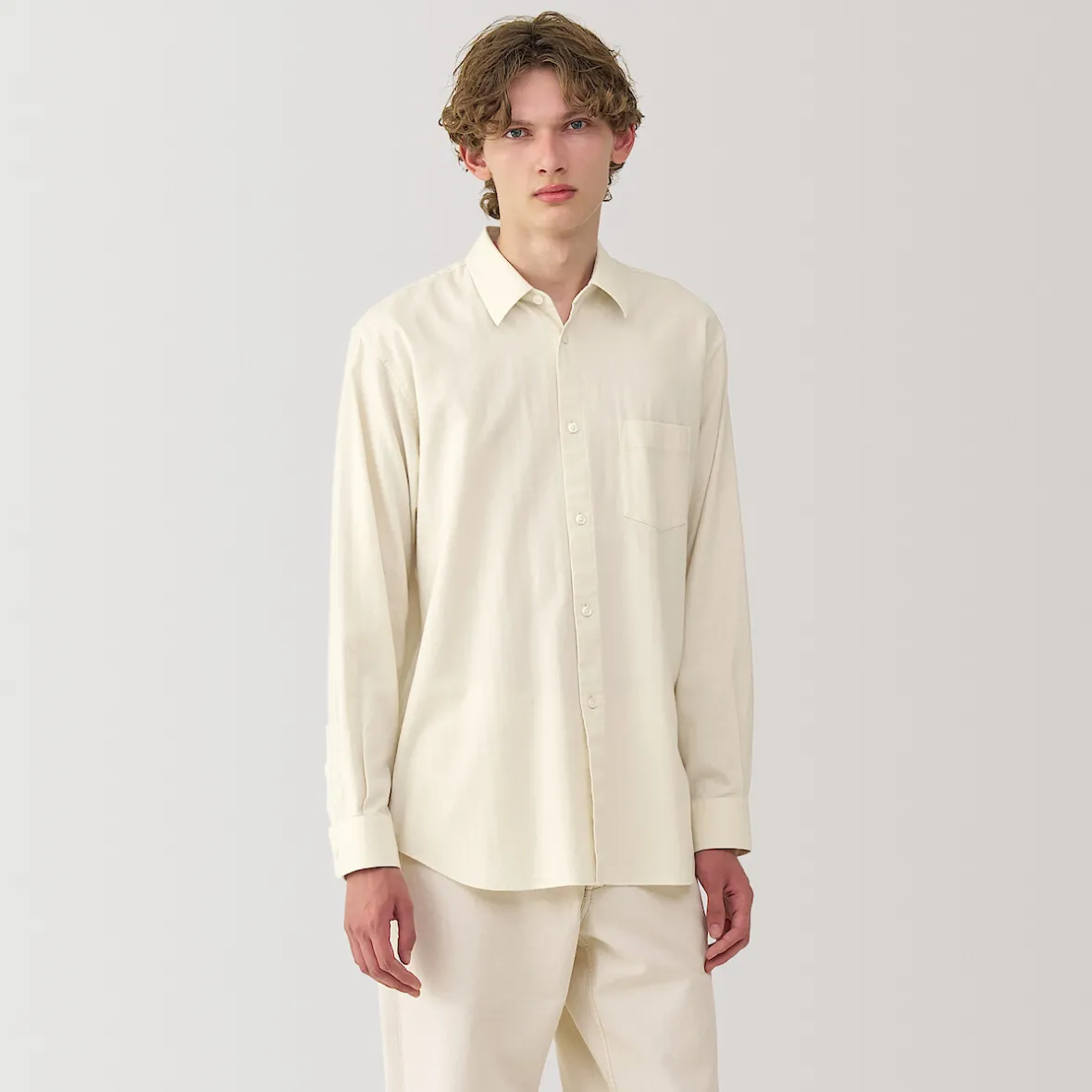 New Muji Camisa de sarga de algodón cepillado para hombre
