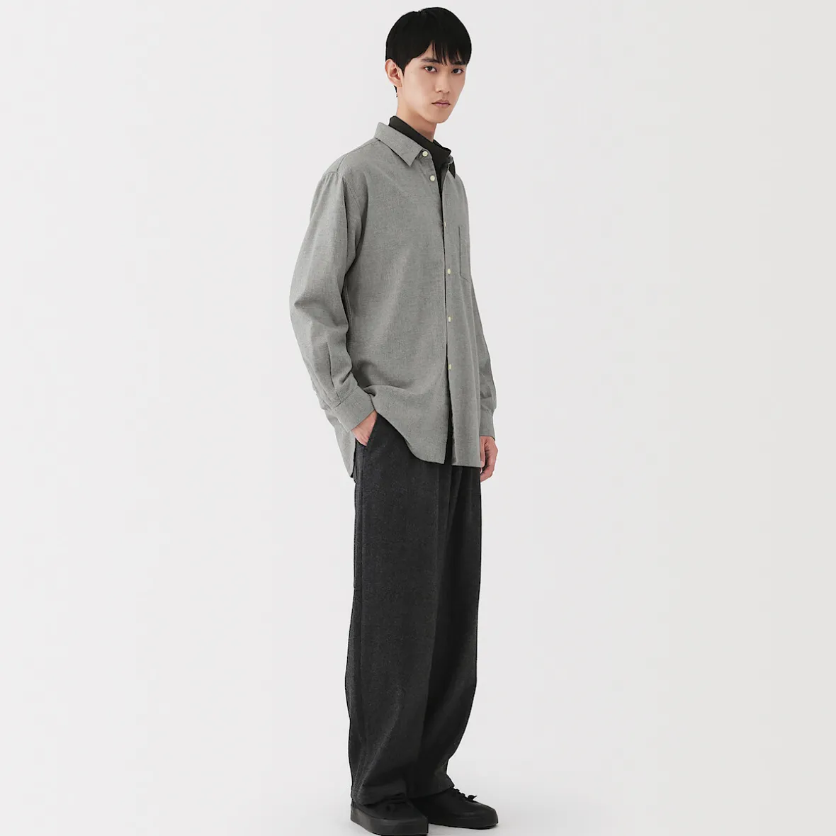New Muji Camisa de sarga de algodón cepillado para hombre