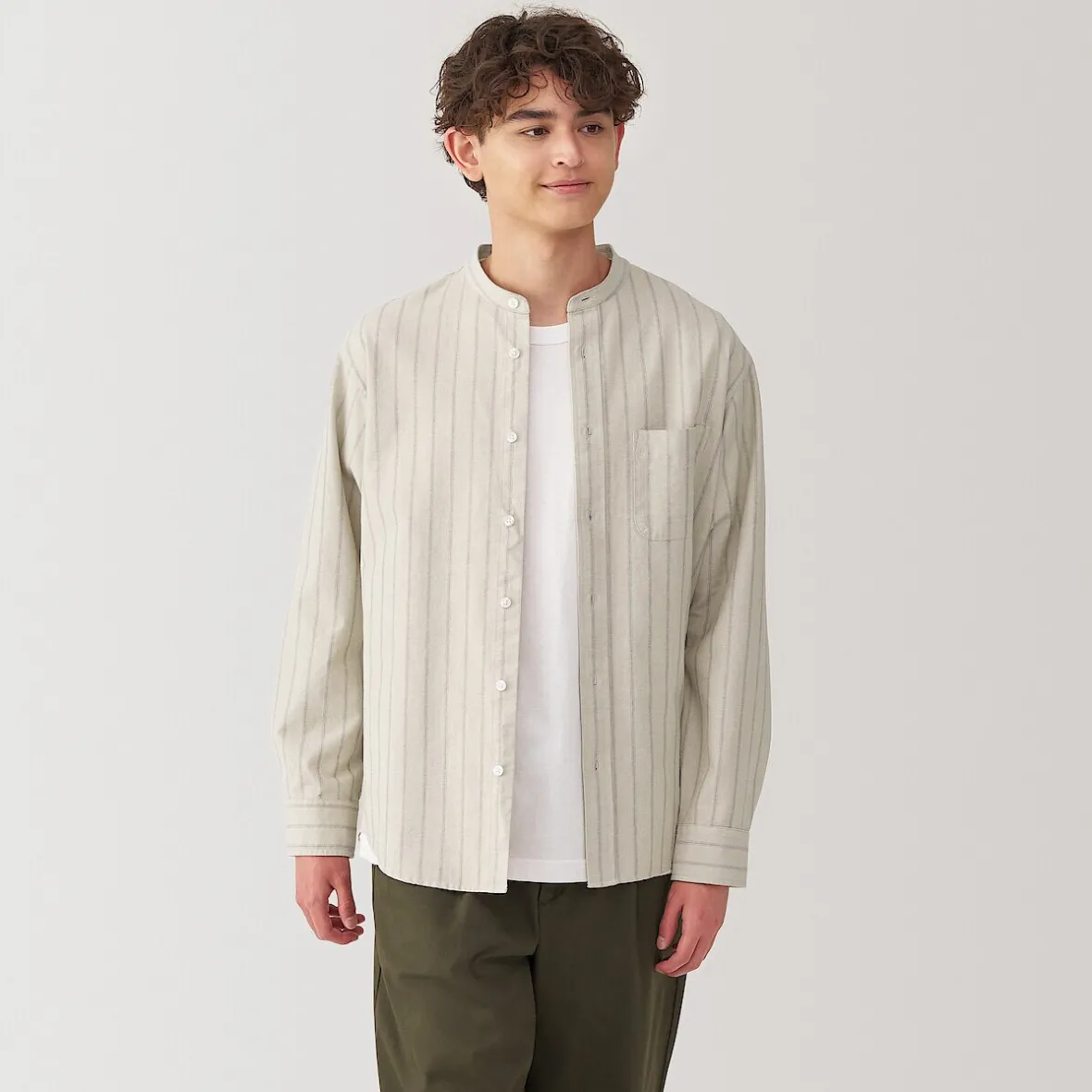 New Muji Camisa estilo Oxford cuello Mao