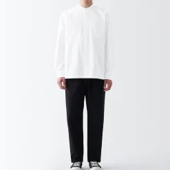 Muji Camisa estilo Oxford cuello Mao Blanco