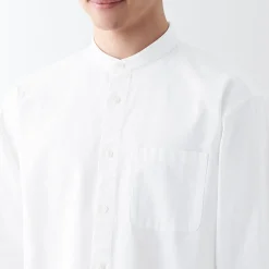Muji Camisa estilo Oxford cuello Mao Blanco