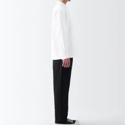 Muji Camisa estilo Oxford cuello Mao Blanco