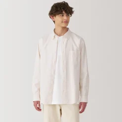 Muji Camisa Oxford con botones y acabado lavado para hombre…