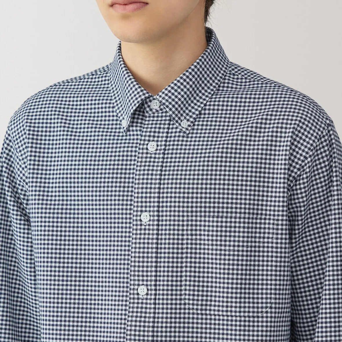 Outlet Muji Camisa Oxford con botones y acabado lavado para hombre Cuadros Azul Marino Oscuro