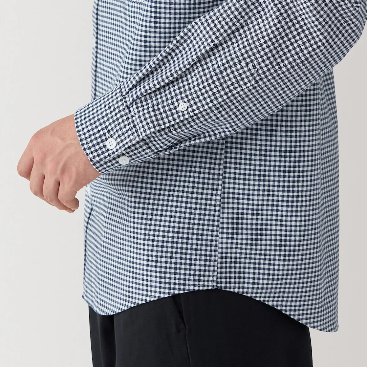 Outlet Muji Camisa Oxford con botones y acabado lavado para hombre Cuadros Azul Marino Oscuro