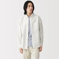 Best Muji Camisa Oxford con botones y acabado lavado para hombre