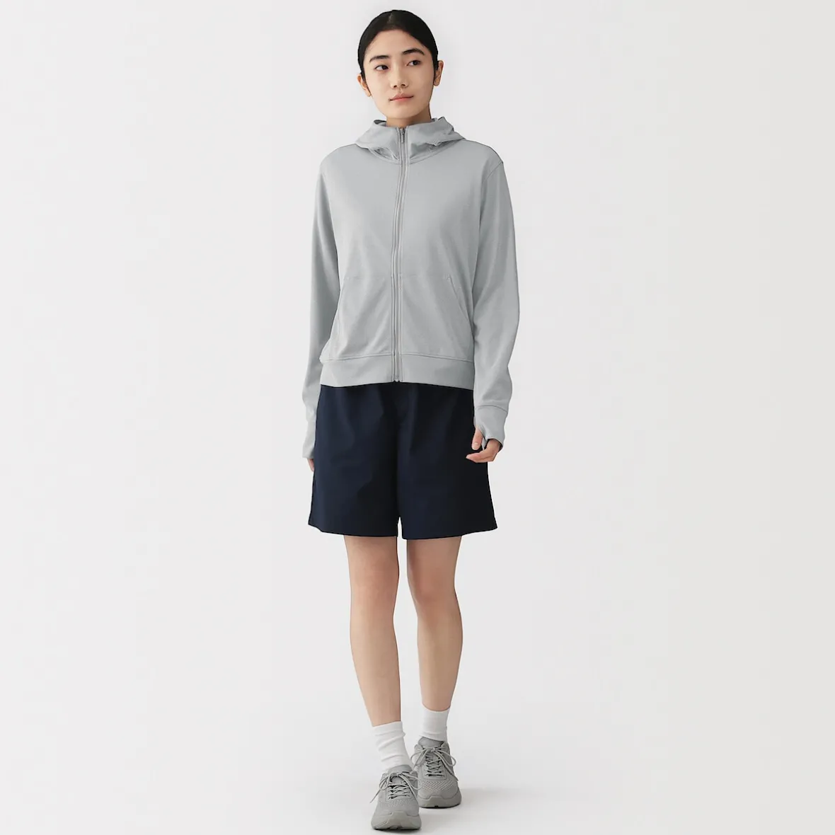 Discount Muji Camiseta con capucha y cremallera Quick Dry para mujer