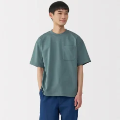 Discount Muji Camiseta Cool Touch Relaxed Fit con bolsillo para hombre.