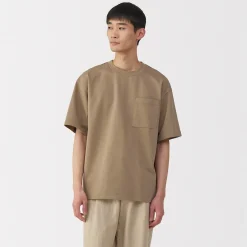 Hot Muji Camiseta Cool Touch Relaxed Fit con bolsillo para hombre
