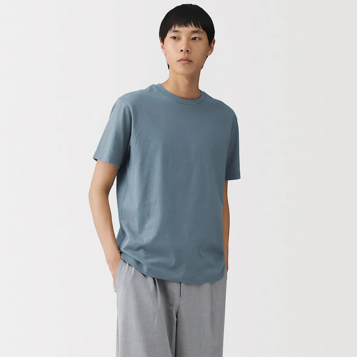 New Muji Camiseta de algodón de manga corta y cuello redondo