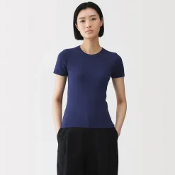 New Muji Camiseta de algodón orgánico de alta torsión para mujer