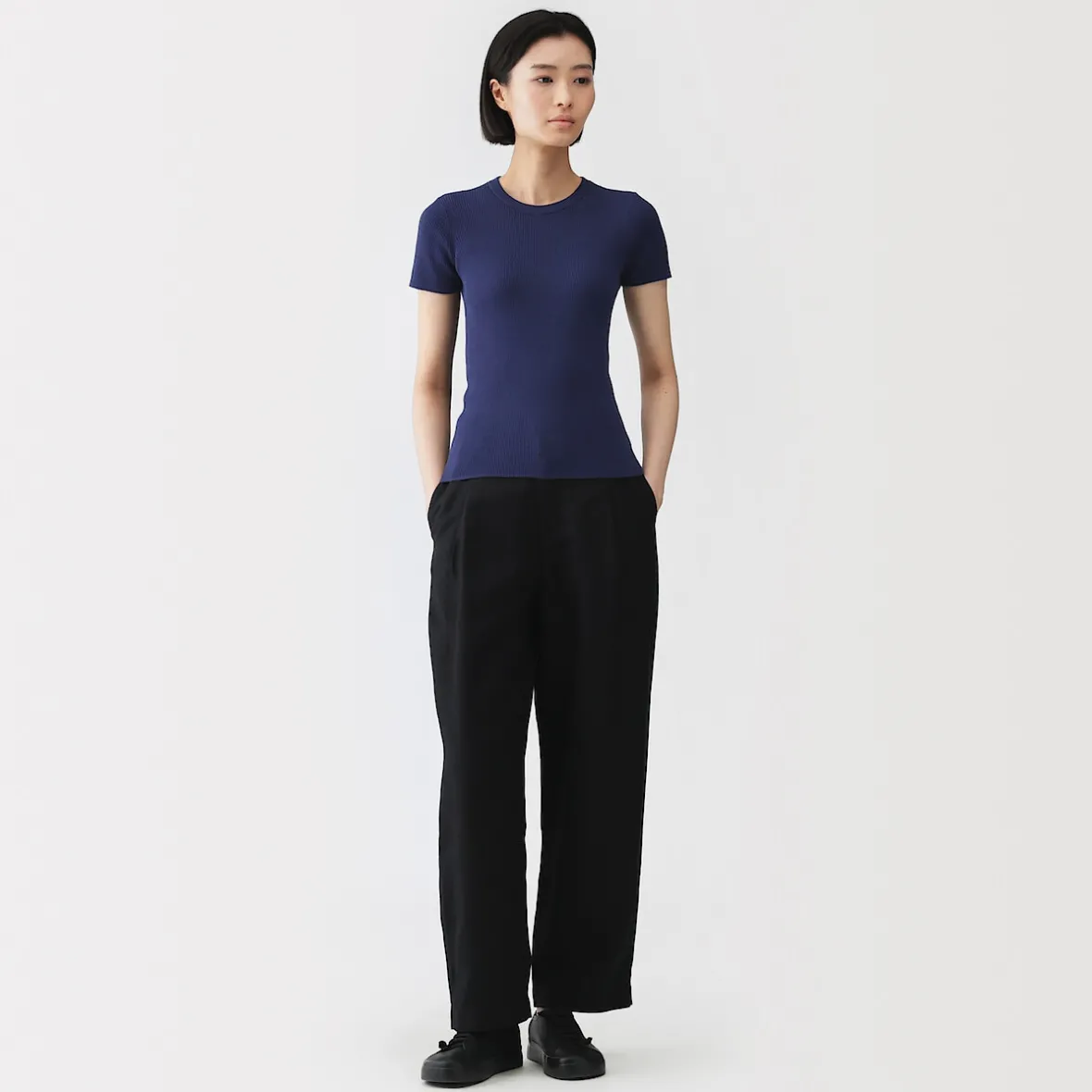New Muji Camiseta de algodón orgánico de alta torsión para mujer