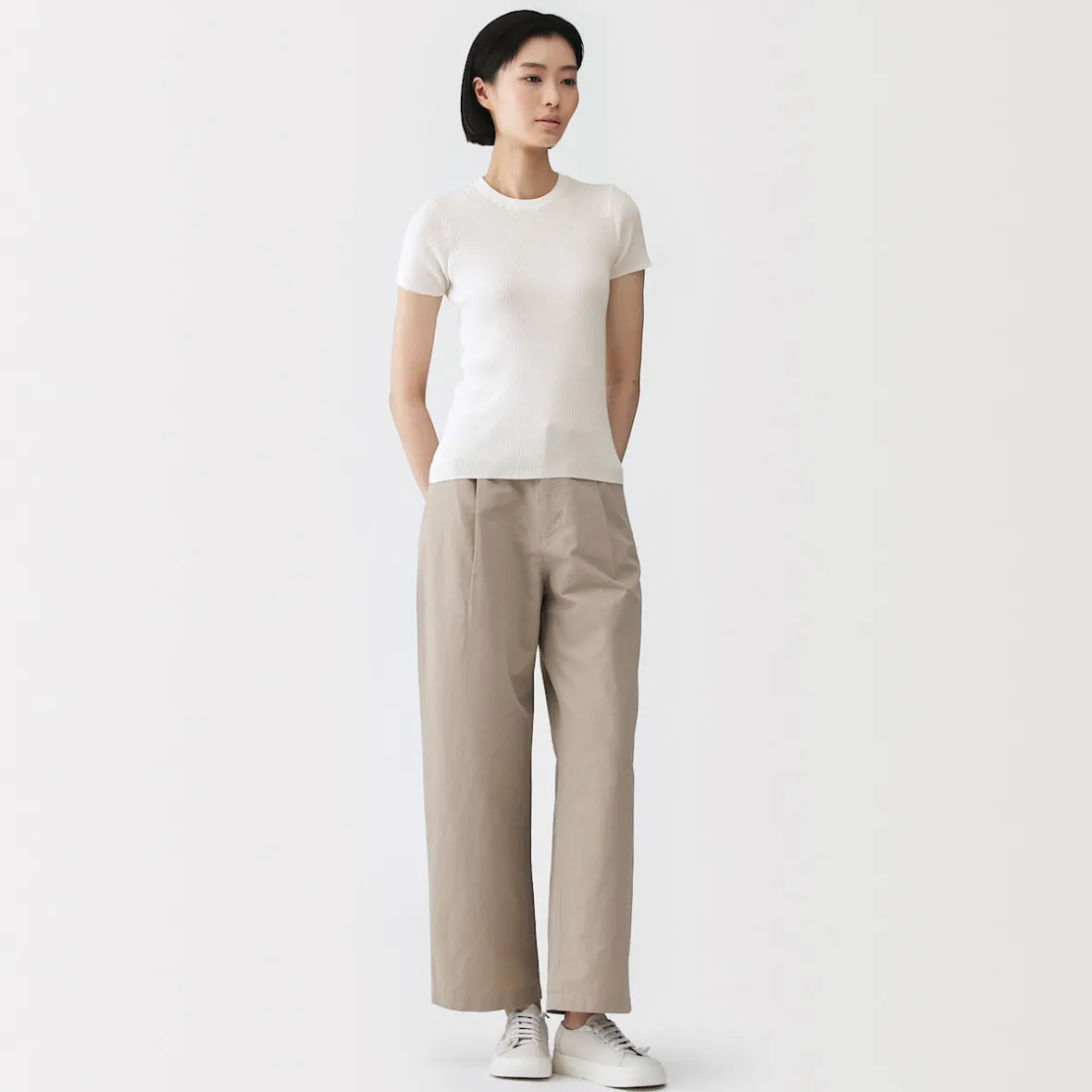 New Muji Camiseta de algodón orgánico de alta torsión para mujer