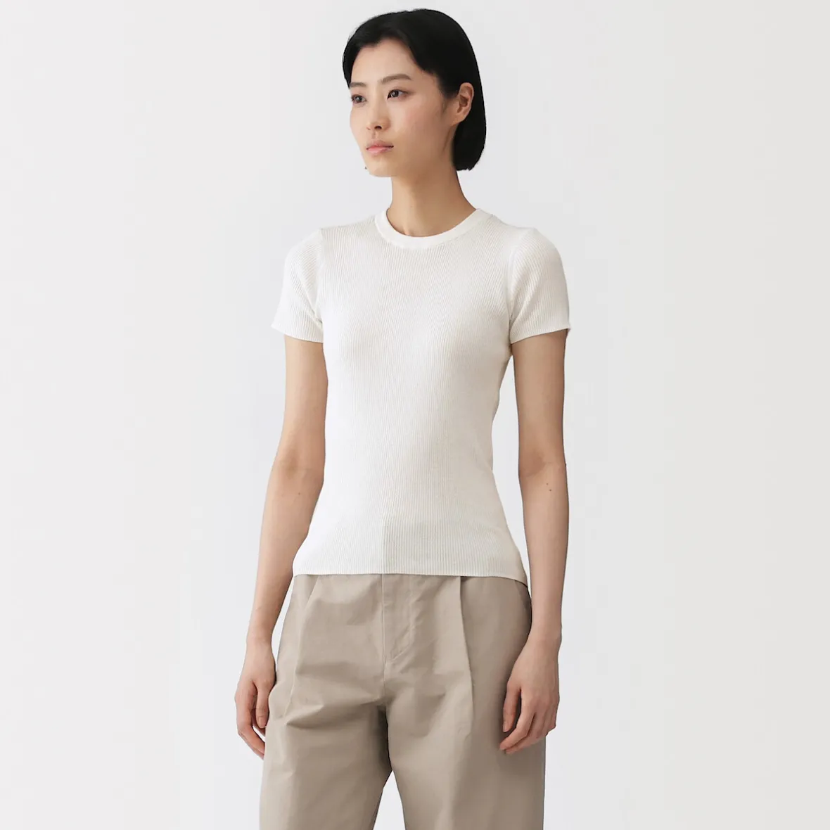 New Muji Camiseta de algodón orgánico de alta torsión para mujer