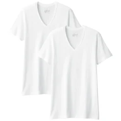 New Muji Camiseta de algodón sin costuras laterales con cuello en V - pack de 2, para hombre