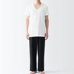 New Muji Camiseta de algodón sin costuras laterales con cuello en V - pack de 2, para hombre