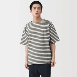 Muji Camiseta de cuello barco de algodón grueso lavado para hombre
