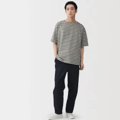 Muji Camiseta de cuello barco de algodón grueso lavado para hombre