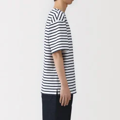 Muji Camiseta de cuello barco de algodón grueso lavado para hombre