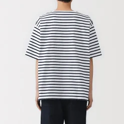 Muji Camiseta de cuello barco de algodón grueso lavado para hombre