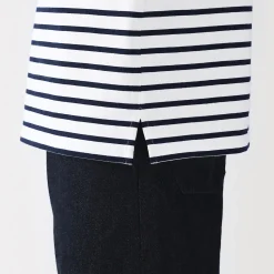 Muji Camiseta de cuello barco de algodón grueso lavado para hombre
