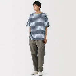 Muji Camiseta de cuello barco de algodón grueso lavado para hombre