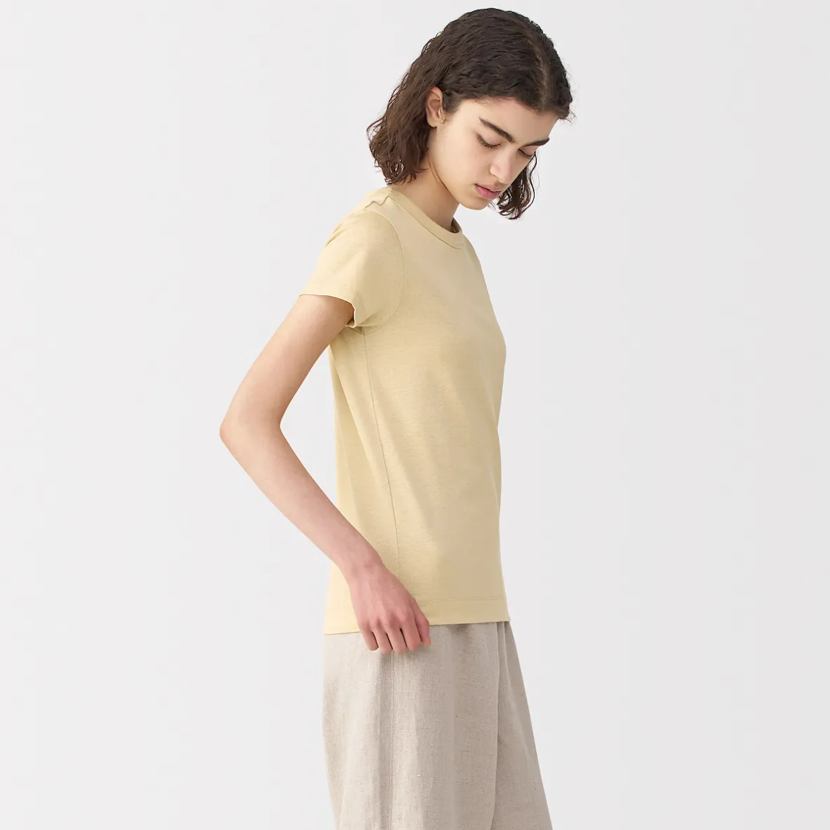 Muji Camiseta de lino y algodón para mujer