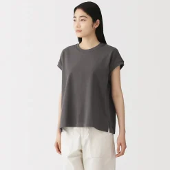 Muji Camiseta de manga de casquillo y algodón grueso para mujer
